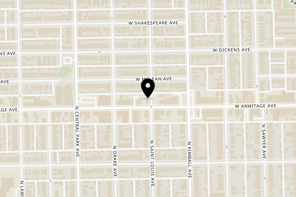 Map showing the location of La Cueva Del Indio Cafe on 3500 W Armitage Ave in Chicago